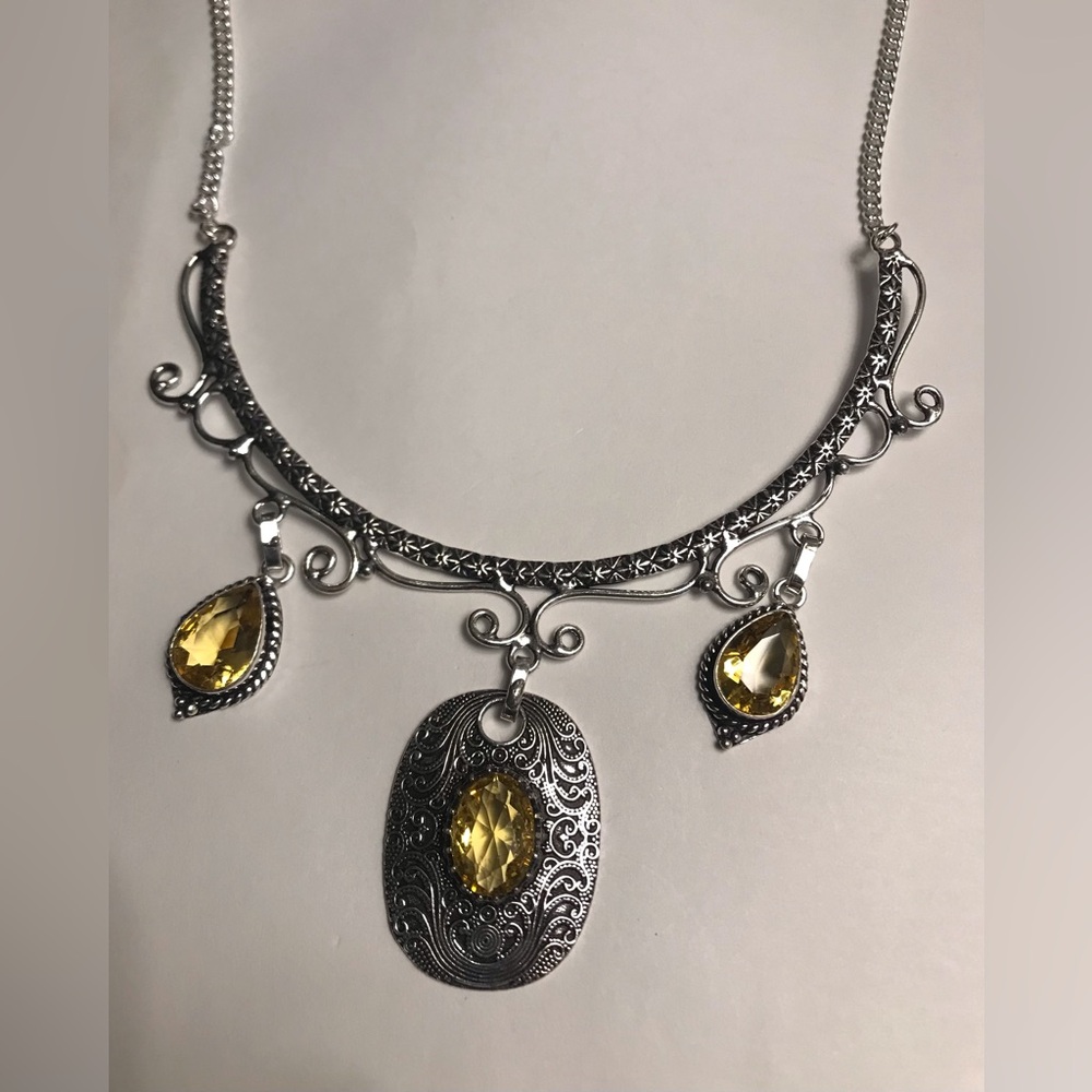 Citrine Stamped 925 Sterling Silver Necklace